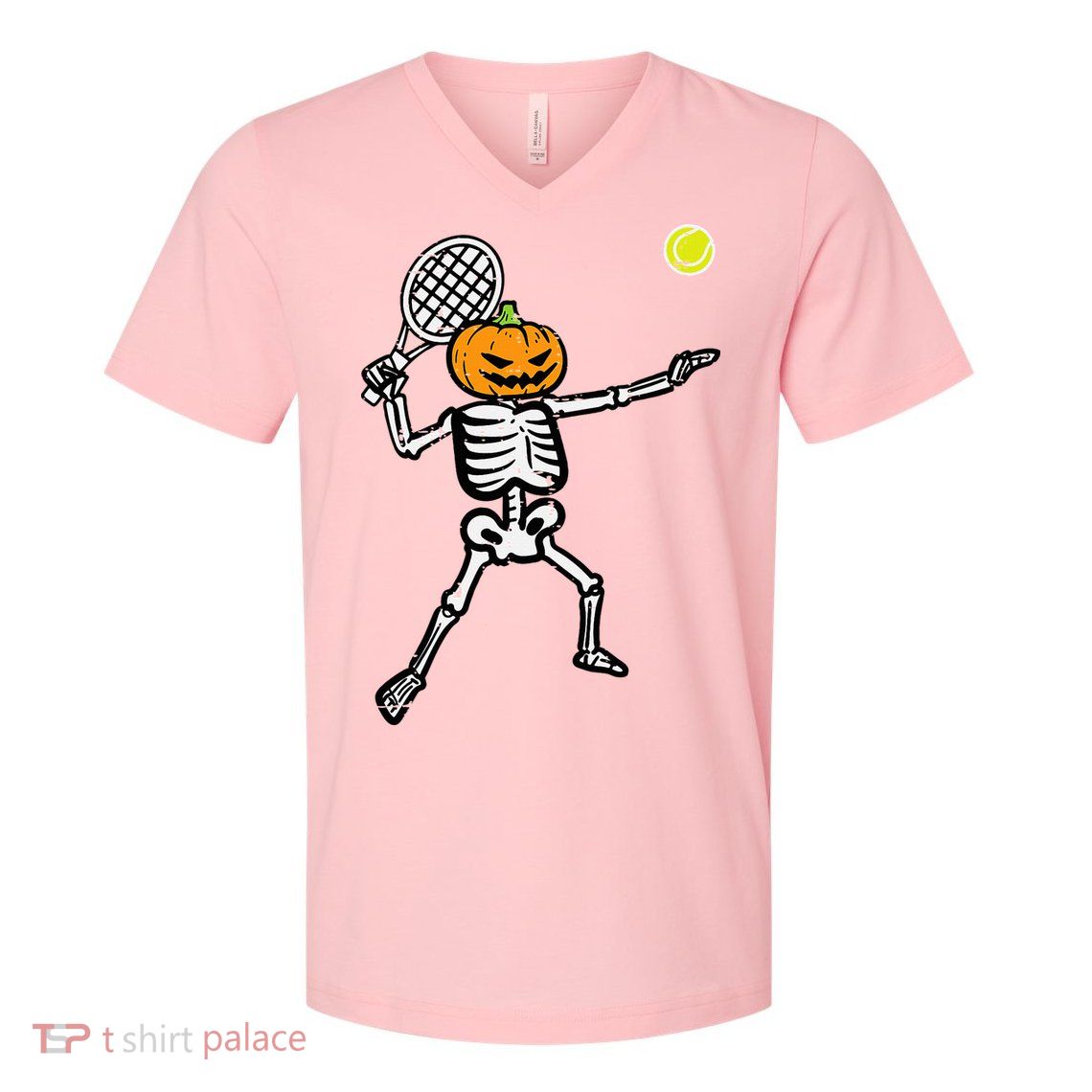 Halloween Pumpkin Skeleton Tennis Costume V-Neck T-Shirt