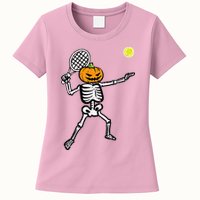 Halloween Pumpkin Skeleton Tennis Costume Womens T-Shirt