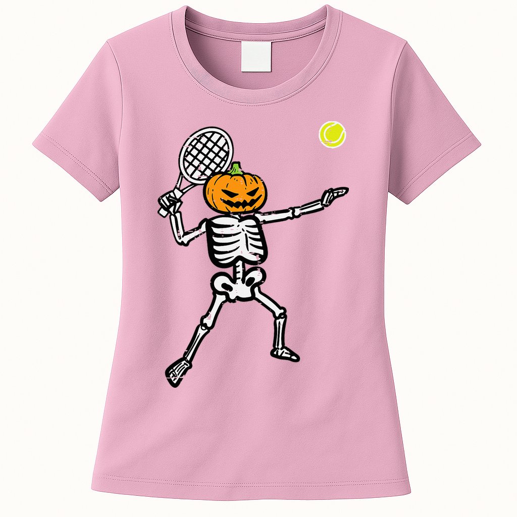 Halloween Pumpkin Skeleton Tennis Costume Womens T-Shirt
