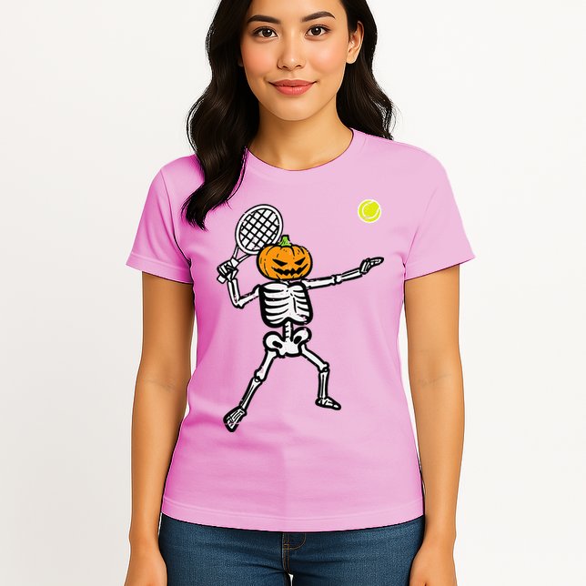 Halloween Pumpkin Skeleton Tennis Costume Womens T-Shirt