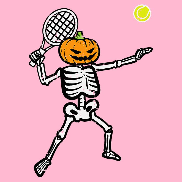 Halloween Pumpkin Skeleton Tennis Costume Womens T-Shirt
