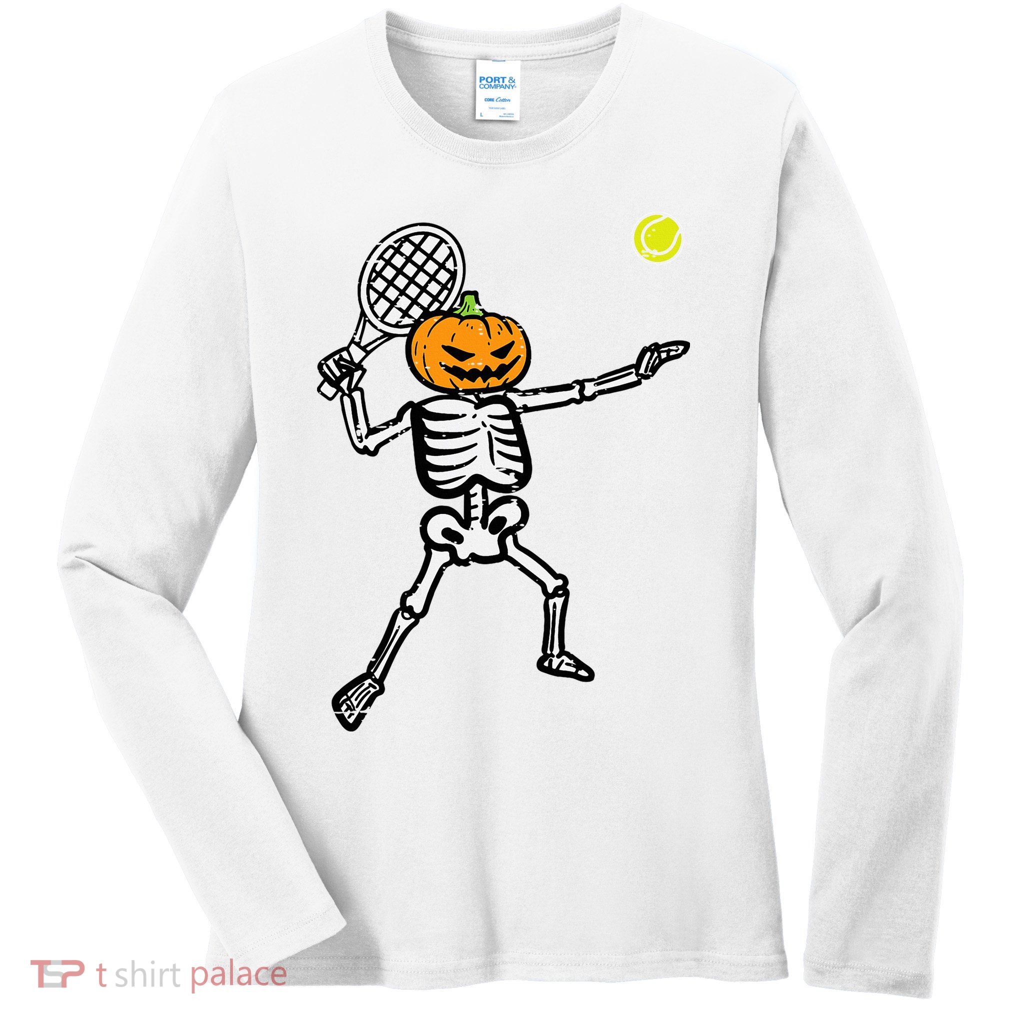 Halloween Pumpkin Skeleton Tennis Costume Ladies Long Sleeve Shirt