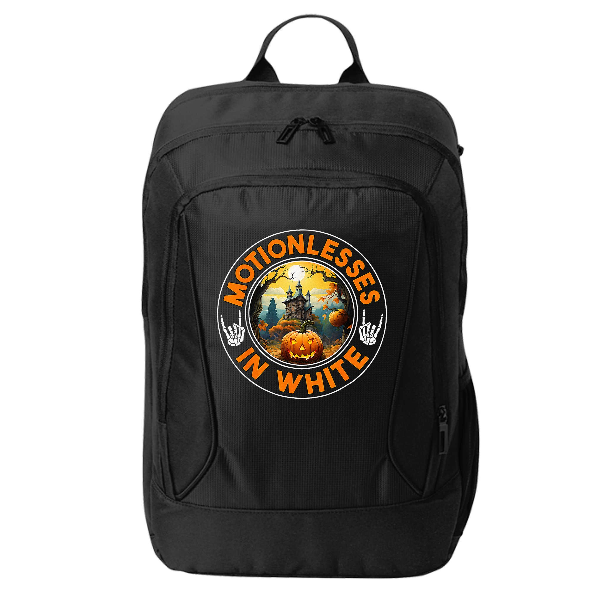Halloween Pumpkin Scary Funny Motionlesses In White City Backpack