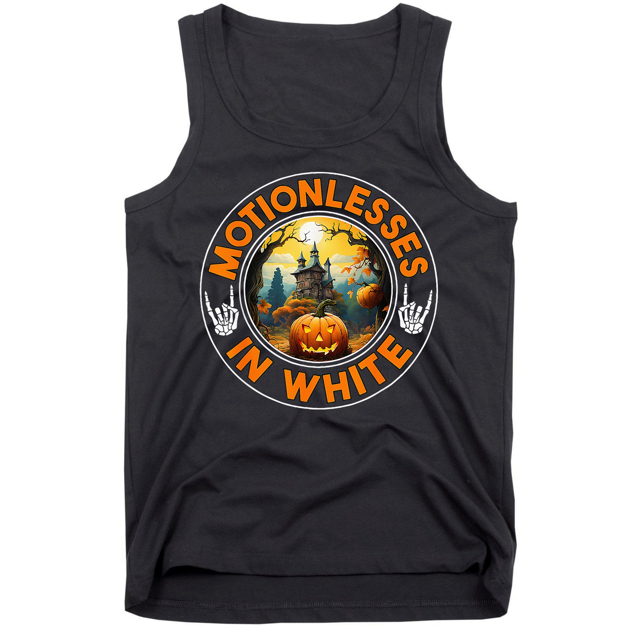 Halloween Pumpkin Scary Funny Motionlesses In White Tank Top