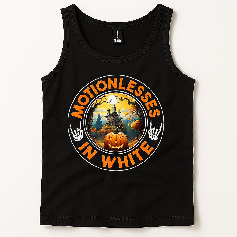 Halloween Pumpkin Scary Funny Motionlesses In White Tank Top