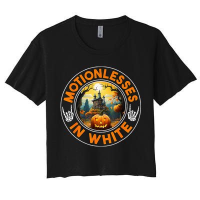 Halloween Pumpkin Scary Funny Motionlesses In White Crop Top