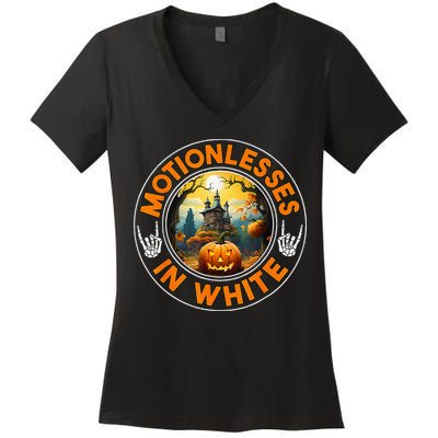 Halloween Pumpkin Scary Funny Motionlesses In White Women's V-Neck T-Shirt