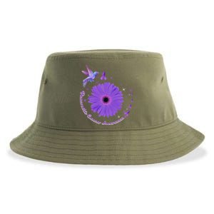 Hummingbird Purple Sunflower Pancreatic Cancer Awareness Gift Sustainable Bucket Hat