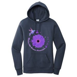 Hummingbird Purple Sunflower Pancreatic Cancer Awareness Gift Women's Pullover Hoodie