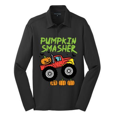 Halloween Pumpkin Smasher Monster Truck Costume Gift Silk Touch Performance Long Sleeve Polo