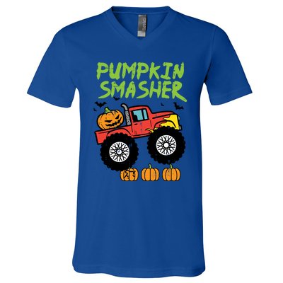 Halloween Pumpkin Smasher Monster Truck Costume Gift V-Neck T-Shirt