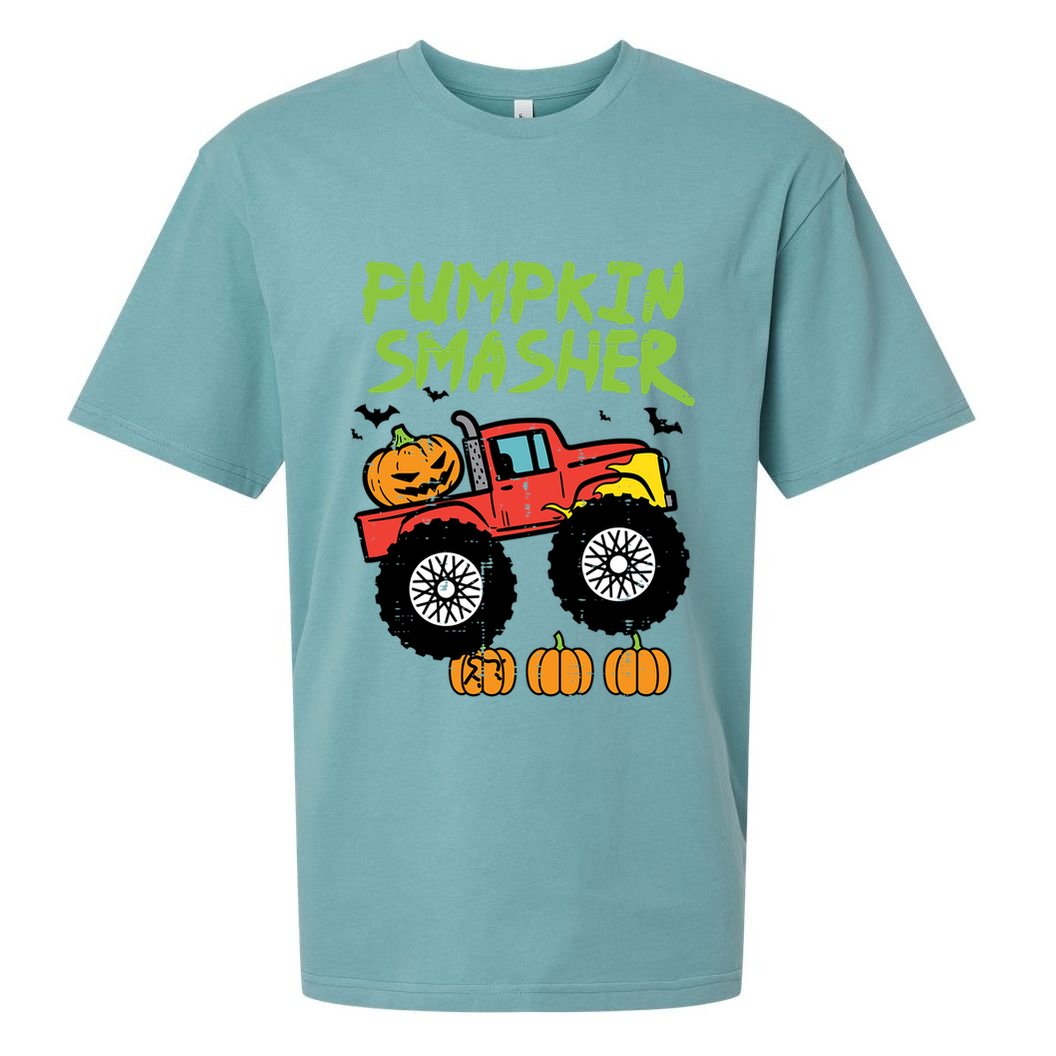 Halloween Pumpkin Smasher Monster Truck Costume Gift Sueded Cloud Jersey T-Shirt