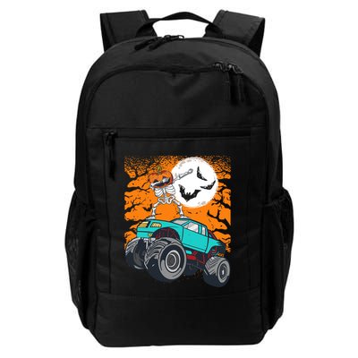 Halloween Pumpkin Skeleton Riding Monster Truck Gift Backpack