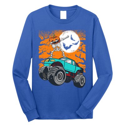 Halloween Pumpkin Skeleton Riding Monster Truck Gift Long Sleeve Shirt
