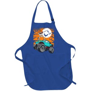 Halloween Pumpkin Skeleton Riding Monster Truck Gift Full-Length Apron With Pockets