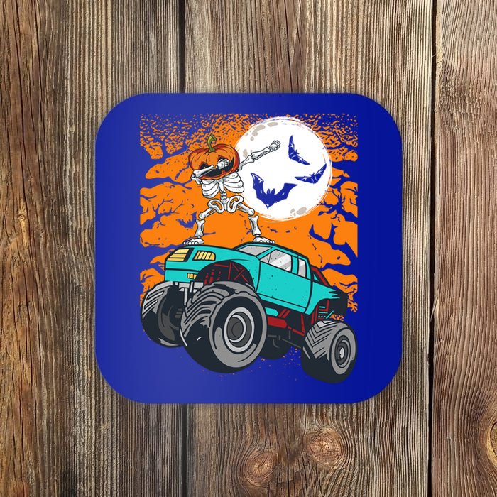 Halloween Pumpkin Skeleton Riding Monster Truck Gift Coaster