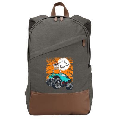 Halloween Pumpkin Skeleton Riding Monster Truck Gift Cotton Canvas Backpack