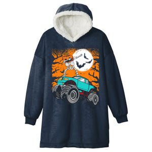 Halloween Pumpkin Skeleton Riding Monster Truck Gift Hooded Wearable Blanket