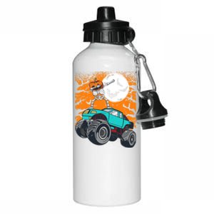 Halloween Pumpkin Skeleton Riding Monster Truck Gift Aluminum Water Bottle