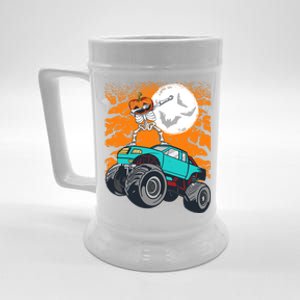 Halloween Pumpkin Skeleton Riding Monster Truck Gift Beer Stein