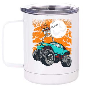 Halloween Pumpkin Skeleton Riding Monster Truck Gift 12 oz Stainless Steel Tumbler Cup