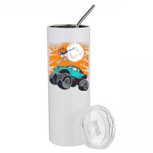 Halloween Pumpkin Skeleton Riding Monster Truck Gift Stainless Steel Tumbler