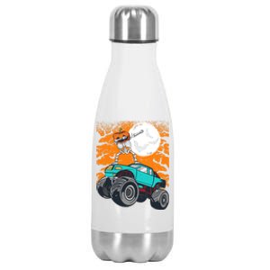 Halloween Pumpkin Skeleton Riding Monster Truck Gift Stainless Steel Insulated Water Bottle