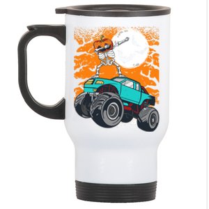 Halloween Pumpkin Skeleton Riding Monster Truck Gift Stainless Steel Travel Mug