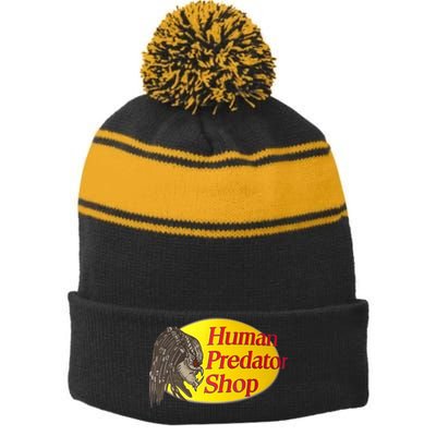 Human Predator Shop Funny Stripe Pom Pom Beanie