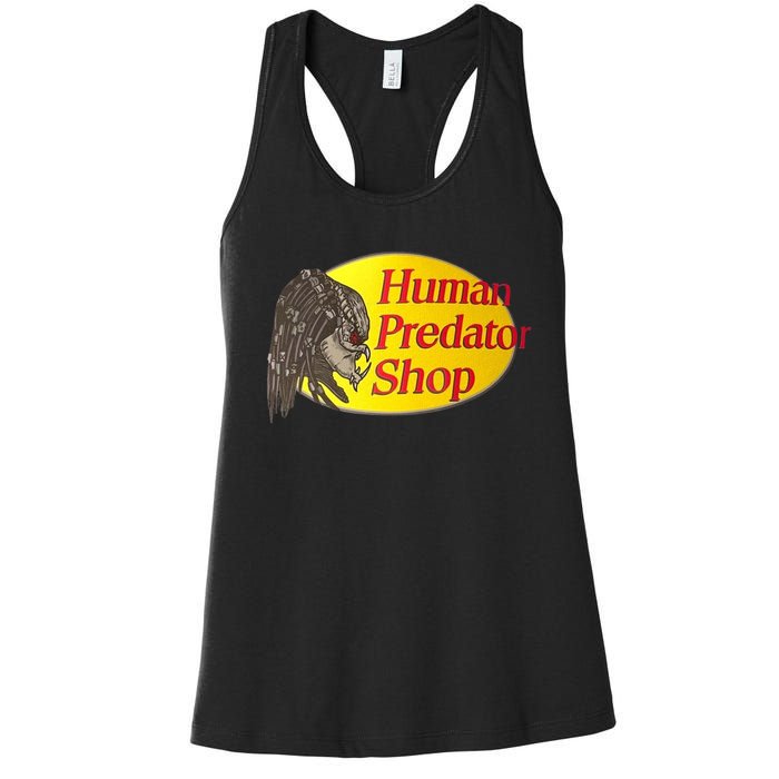 Human Predator Shop Funny Women's Racerback Tank