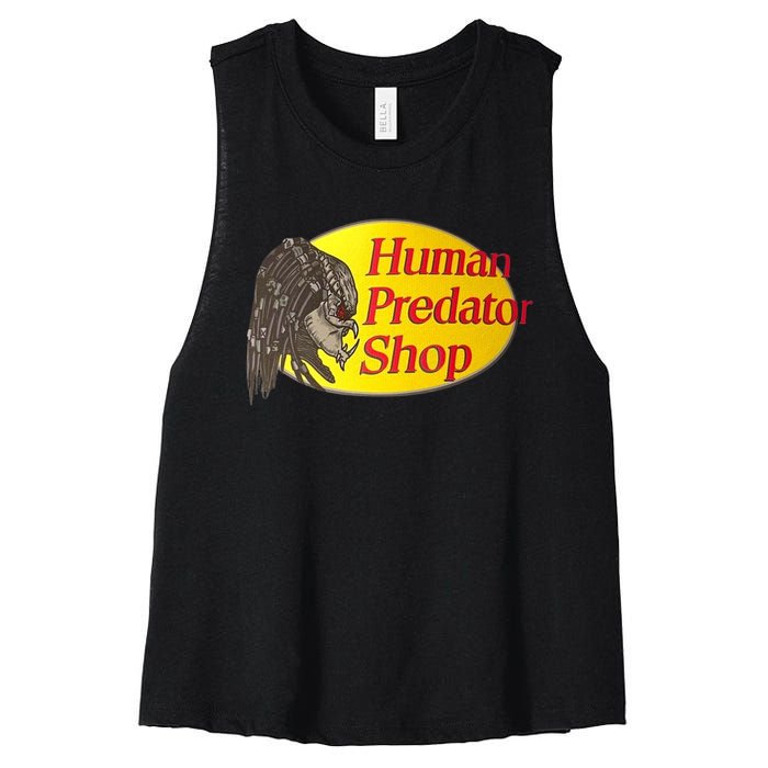 Human Predator Shop Funny Women's Racerback Cropped Tank