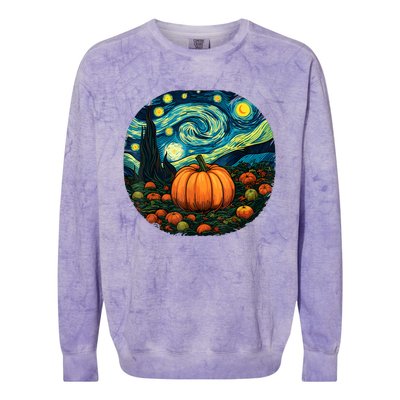 Halloween Pumpkin Starry Night Van Gogh Art Lovers Colorblast Crewneck Sweatshirt