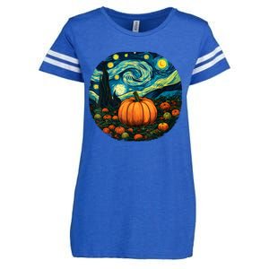 Halloween Pumpkin Starry Night Van Gogh Art Lovers Enza Ladies Jersey Football T-Shirt