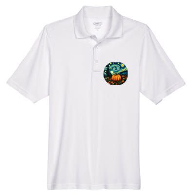 Halloween Pumpkin Starry Night Van Gogh Art Lovers Men's Origin Performance Piqué Polo