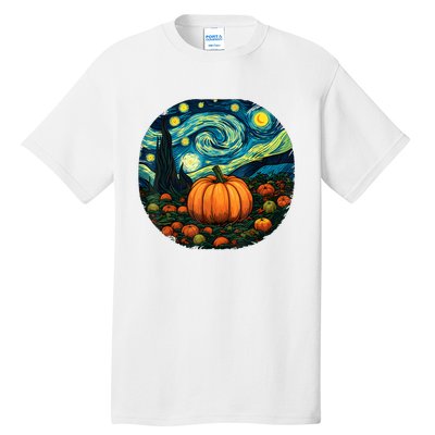 Halloween Pumpkin Starry Night Van Gogh Art Lovers Tall T-Shirt