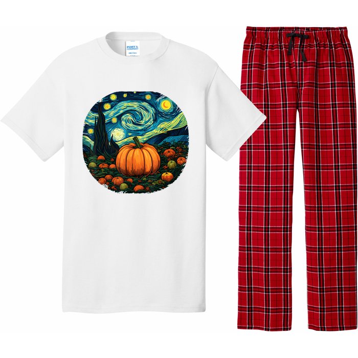 Halloween Pumpkin Starry Night Van Gogh Art Lovers Pajama Set