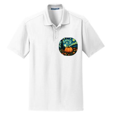 Halloween Pumpkin Starry Night Van Gogh Art Lovers Dry Zone Grid Polo