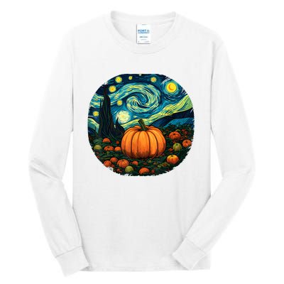 Halloween Pumpkin Starry Night Van Gogh Art Lovers Tall Long Sleeve T-Shirt