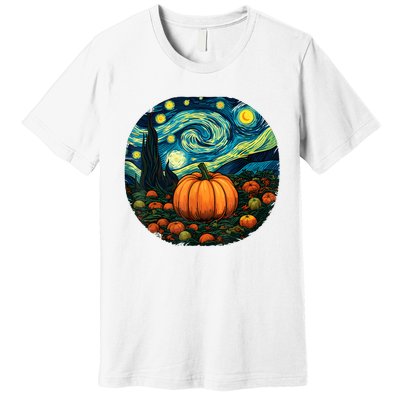 Halloween Pumpkin Starry Night Van Gogh Art Lovers Premium T-Shirt