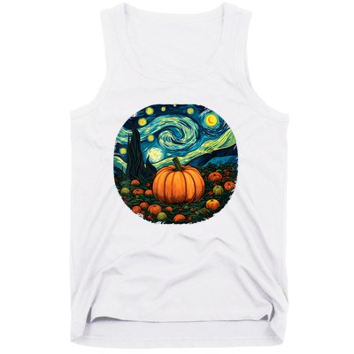 Halloween Pumpkin Starry Night Van Gogh Art Lovers Tank Top