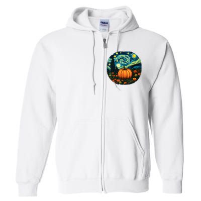 Halloween Pumpkin Starry Night Van Gogh Art Lovers Full Zip Hoodie