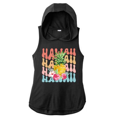 Hawaii Pineapple Summer Groovy Retro Ladies PosiCharge Tri-Blend Wicking Draft Hoodie Tank