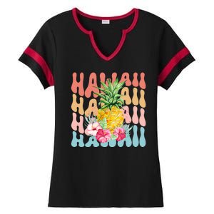 Hawaii Pineapple Summer Groovy Retro Ladies Halftime Notch Neck Tee