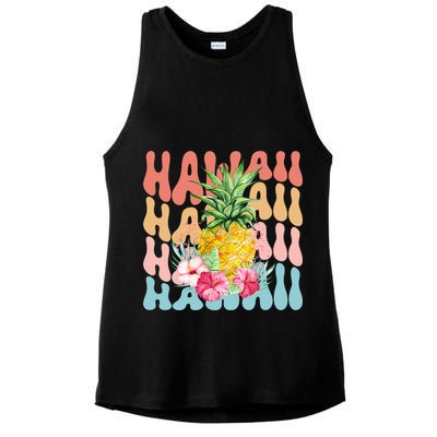 Hawaii Pineapple Summer Groovy Retro Ladies PosiCharge Tri-Blend Wicking Tank
