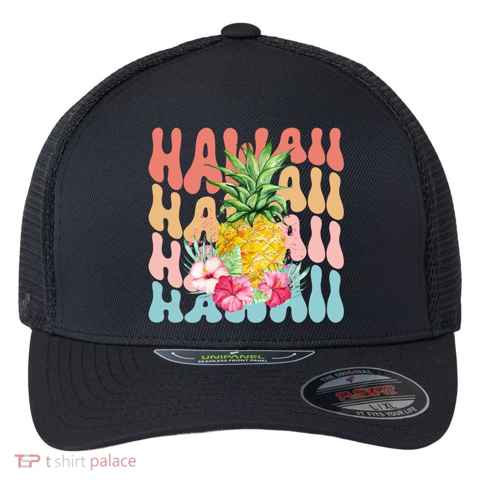 Hawaii Pineapple Summer Groovy Retro Flexfit Unipanel Trucker Cap