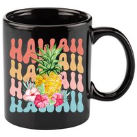 Hawaii Pineapple Summer Groovy Retro 11oz C Handle Ceramic Mug