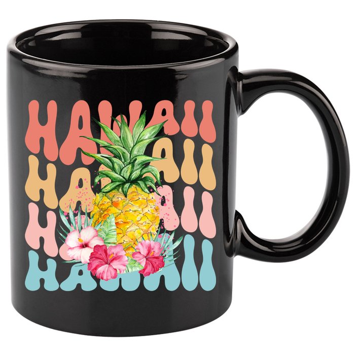 Hawaii Pineapple Summer Groovy Retro 11oz C Handle Ceramic Mug