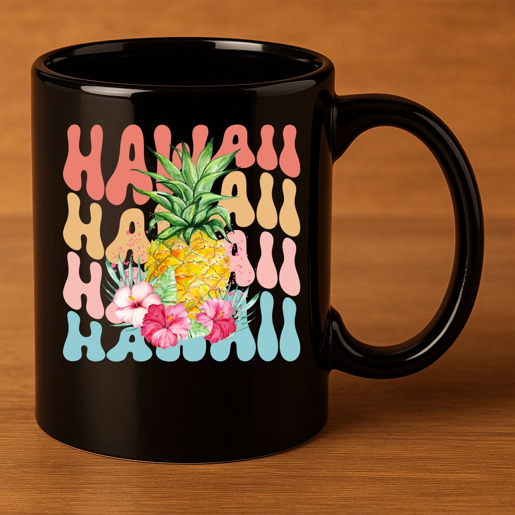 Hawaii Pineapple Summer Groovy Retro 11oz C Handle Ceramic Mug