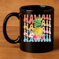 Hawaii Pineapple Summer Groovy Retro 11oz C Handle Ceramic Mug