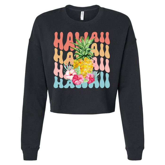 Hawaii Pineapple Summer Groovy Retro Cropped Pullover Crew